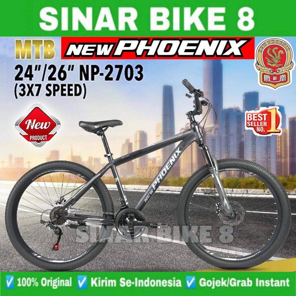 Sepeda Gunung MTB PHOENIX NP 2703 Ukuran 24, 26 Inch Rem Cakram