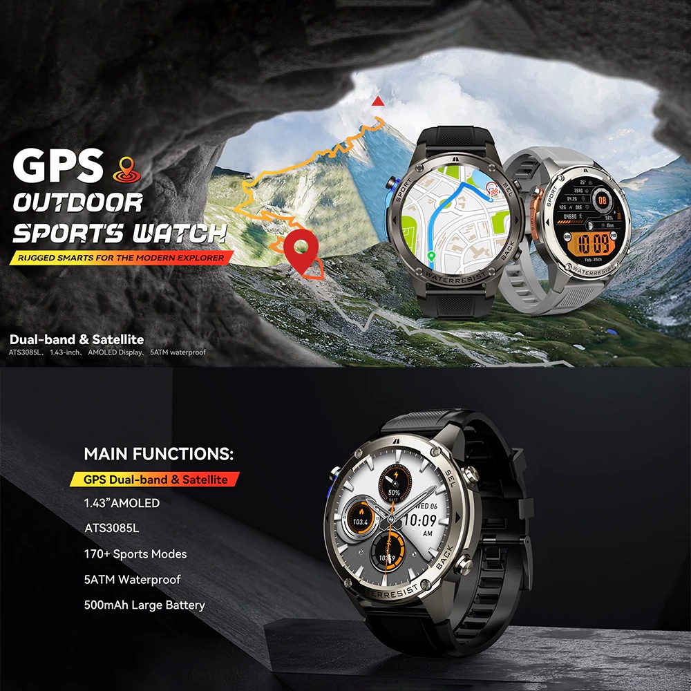 New OPPO GPS Map SmartWatch KC82 1.45 Amoled 5ATM Dapat Digunakan untuk Berenang Kompas 100+ Mode