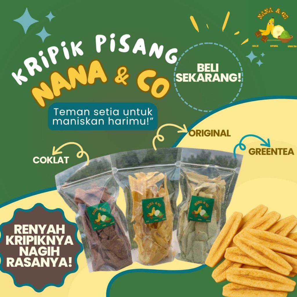 

Kripik Pisang Nana & Co - Paket 3 Varian Rasa (Coklat, Original, Greentea) | Snack Renyah Nagih, Bisa Untuk Hampers, Oleh-Oleh, atau Stok Cemilan Harian