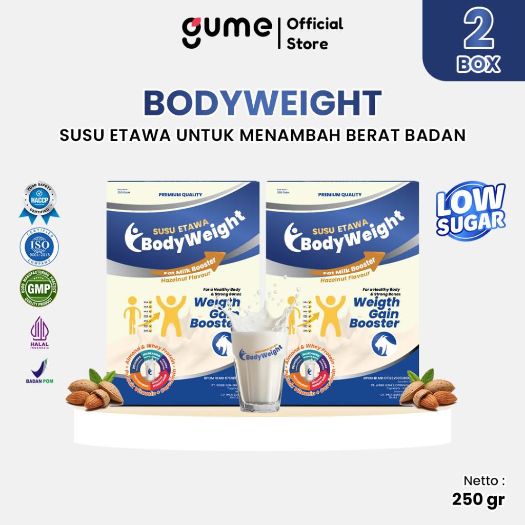 

Bodyweight Susu Etawa Untuk Menambah Berat Badan dan Nafsu Makan Kemasan 250gr Paket 2 Box