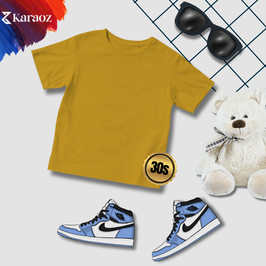 KARAOZ STYLE - Baju Kaos Anak Laki Laki Perempuan Combed 30s Kaos Distro Anak Warna Mustard Usia 1-1