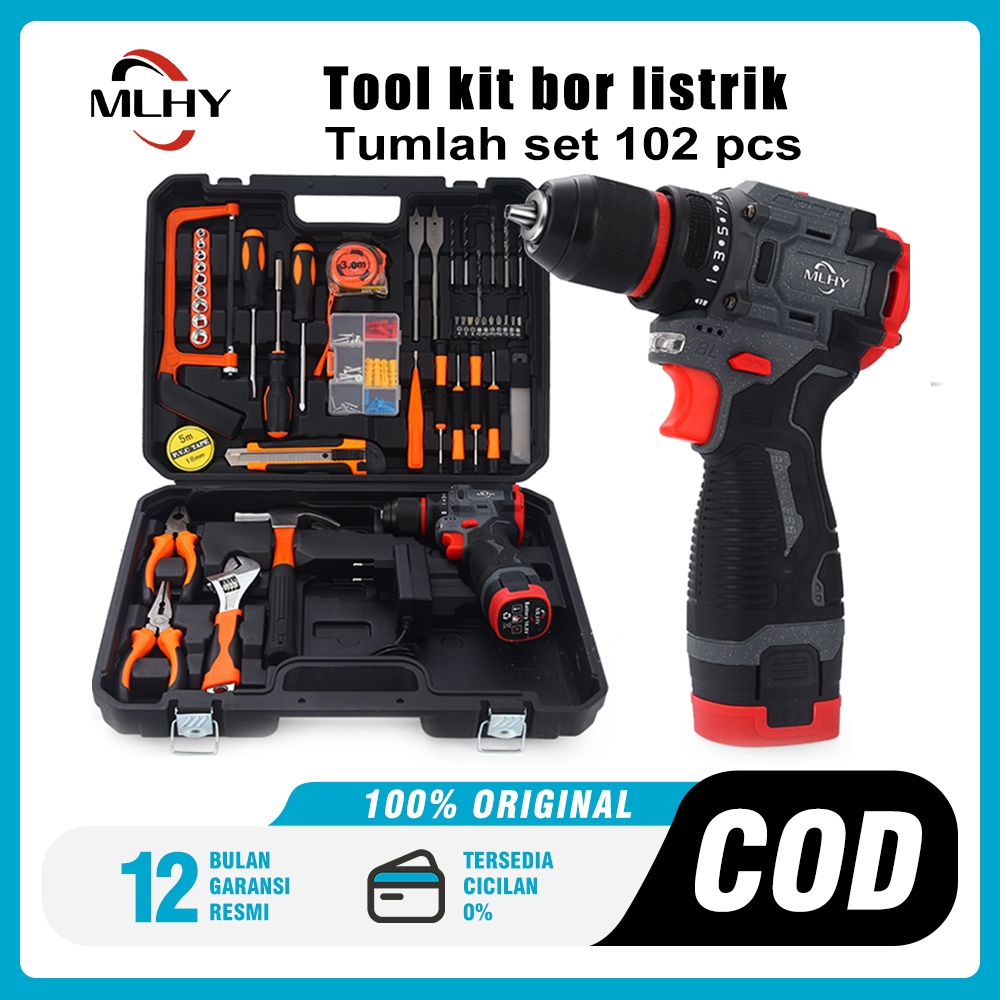 MLHY toolkit bor listrik 102pcs Satu Set Alat Perkakas Bor Listrik Brushelss 16.8v drill Box Obeng