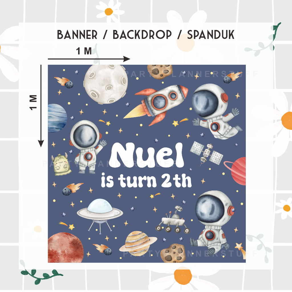 Banner happy birthday tema astronout birthday banner spanduk ulang tahun tema space biru astronot ak