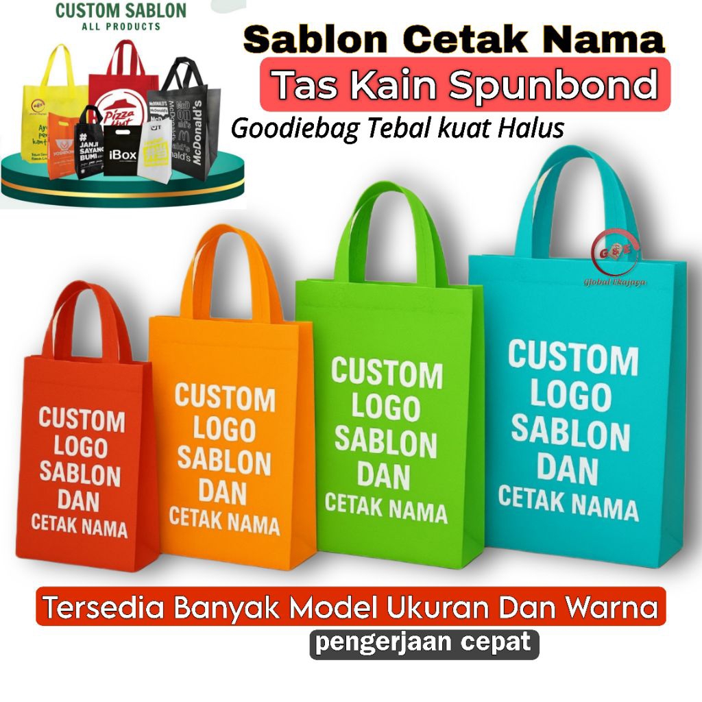 

Custom Sablon Tas Kain Spunbond Goodie Bag Totebag Kantong Hampers Sembako Ultah Weeding Hajatan