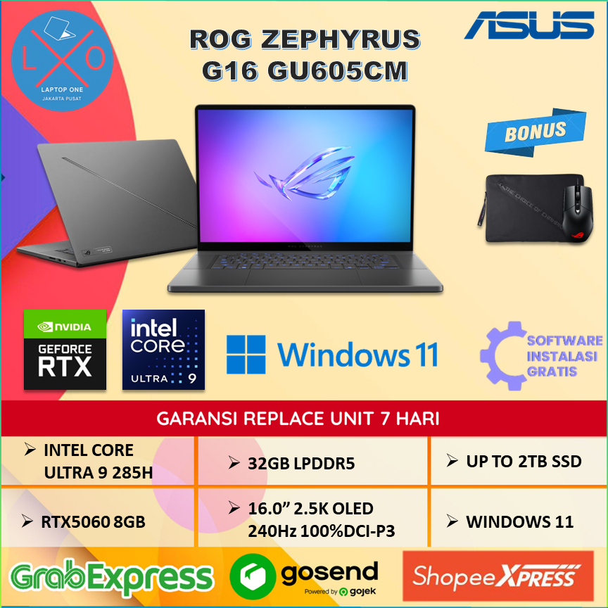 Laptop Asus ROG Zephyrus G16 OLED RTX5060 8GB Ultra 9 285H 32GB 2TB 16" WQXGA 240Hz Windows 11 + OHS