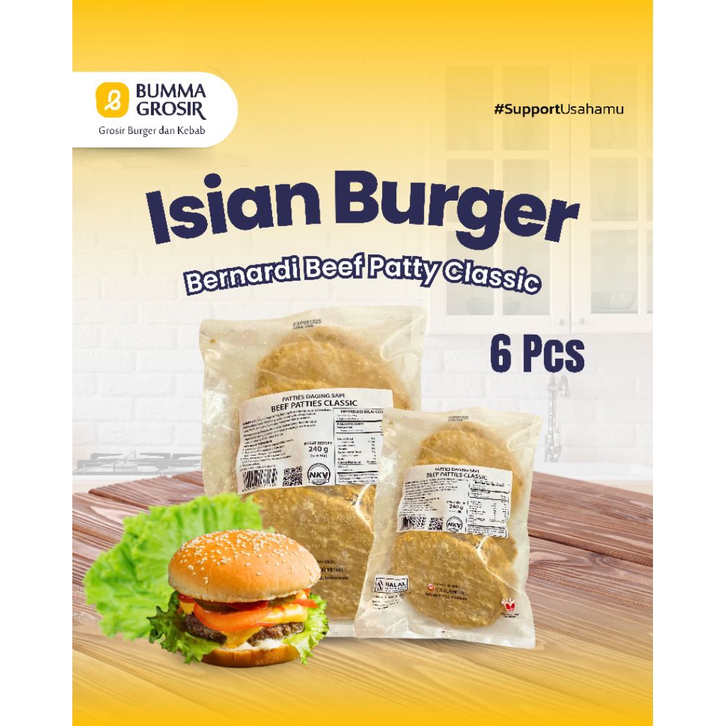 

Bernardi Beef Patty Classic Premium besar - Burger Sapi - Beef Patties - Daging sapi untuk Burger - isi 6 pcs