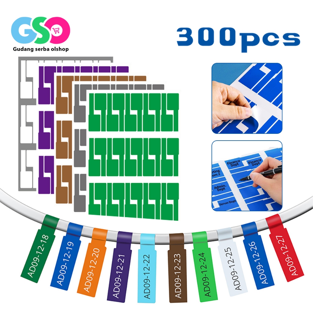

isi 300 Stiker Label Kabel Label penanda kabel Jaringan Label Sticker Thermal Air Warna-Warni