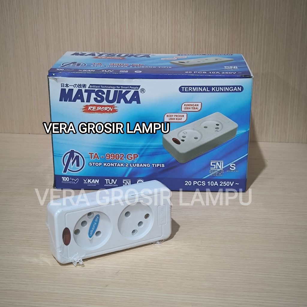 Matsuka stop kontak gepeng 2 lubang terminal kuningan
