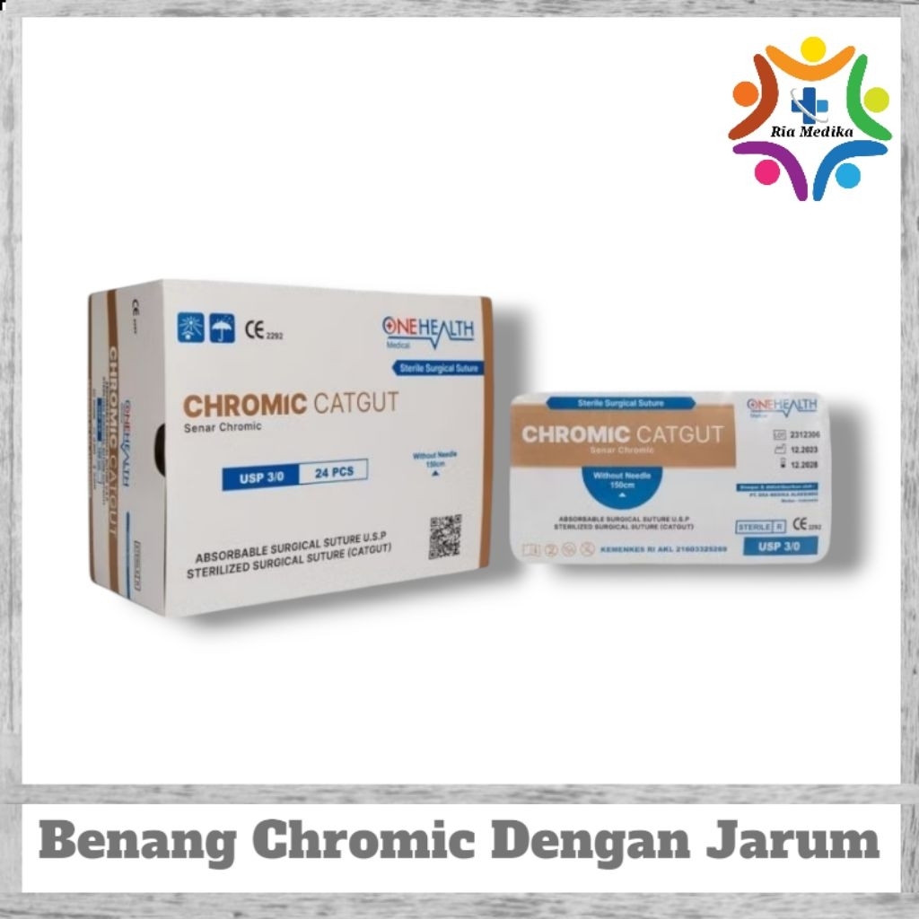 Benang Catgut Chromic OneHealt 3.0   Catgut Chromic 2.0 Dengan Jarum  1Box