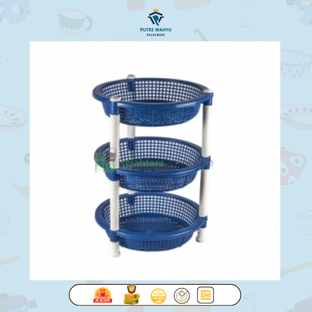Rak Susun 3 Bulat No. 22 GM – Rak Plastik Serbaguna / Rak Bulat Minimalis