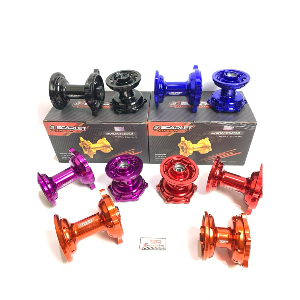 Scarlet Racing-Tromol Set Depan Belakang Double  Bearing Klx 150 Full CNC Hole 36 Tromol Depan Belak