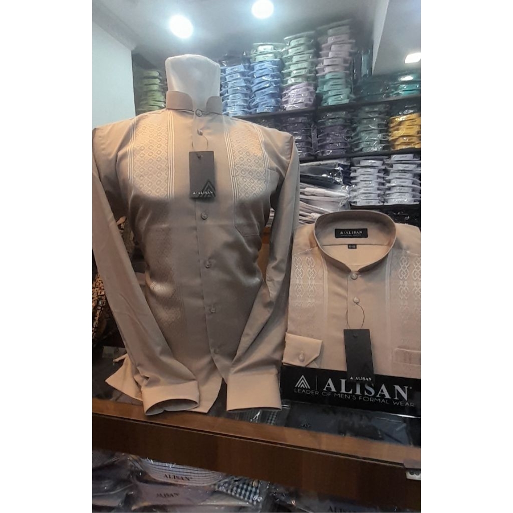 Alisan Koko Bordir Lengan Panjang Reguler Coklat Susu.