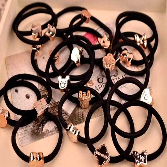 kat Rambut Hitam Wanita Polos Iket Rambut Karet Gelang