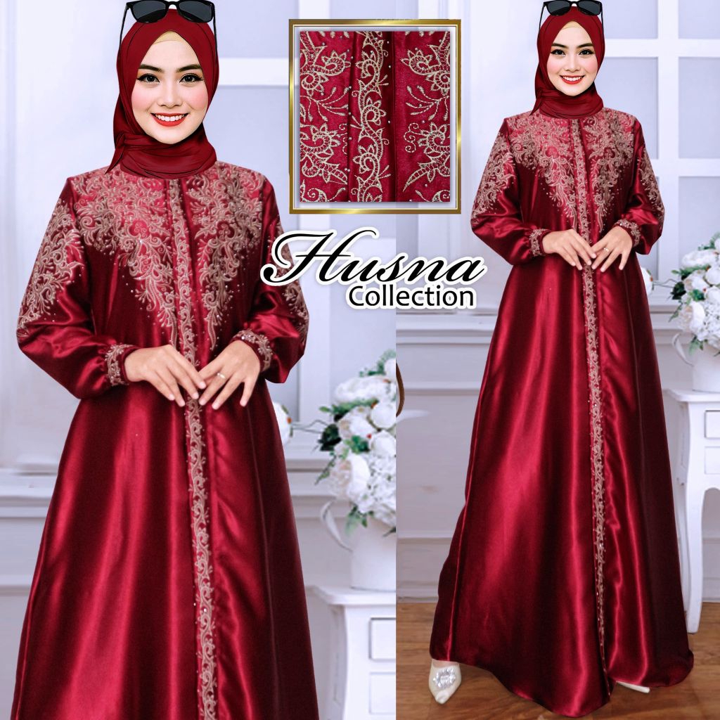 KYNA FASHION | Gamis Husna Mewah - Gamis Satin Kristal Bordir - Gamis Mewah Elegan - Gamis Pesta - G