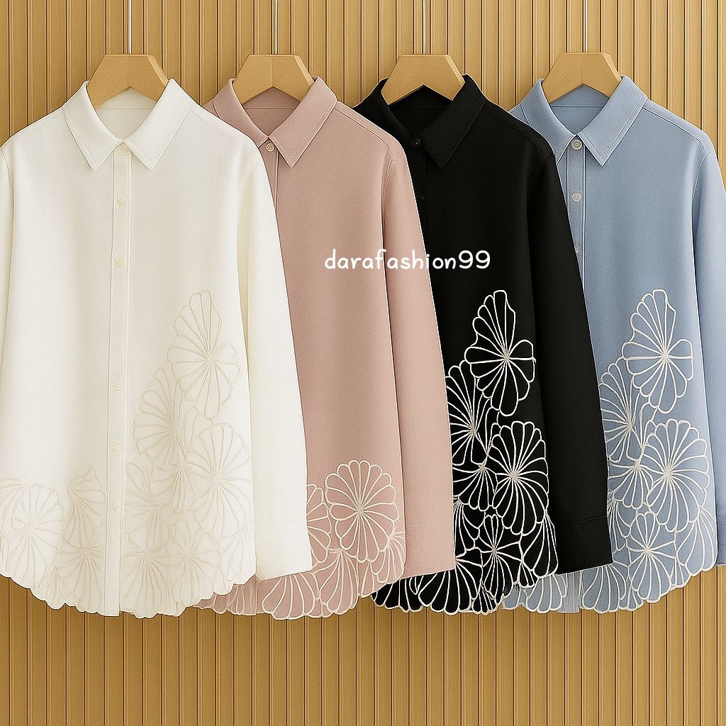 FLOWER SHIRT KEMEJA BORDIR WANITA VIRAL TERLARIS MOTIF BUNGA