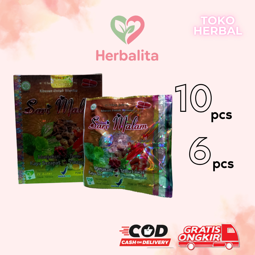 

Herbalita - Sari Malam10 Bungkus @6 Kapsul Manjakani Temu Lawak Pinang Muda Mengurangi Lendir