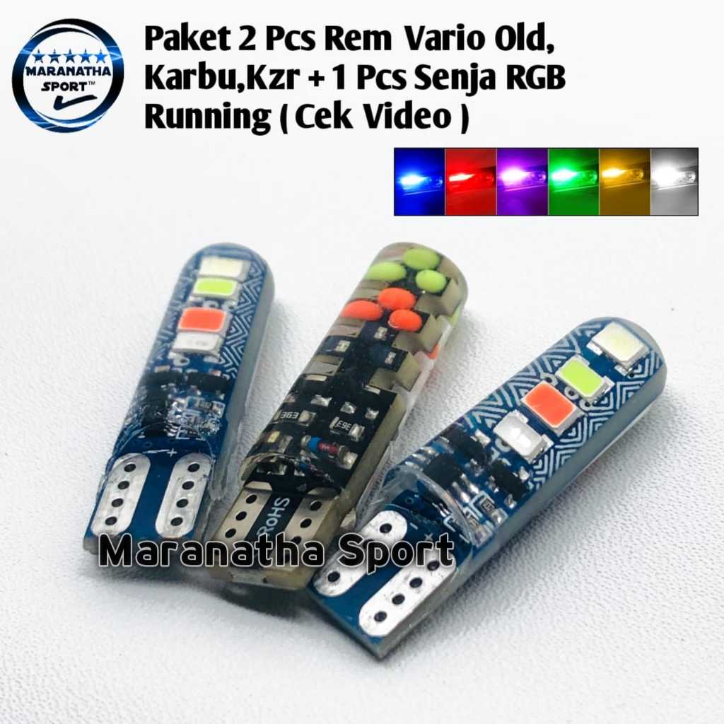 Paket Lampu Rem 2 Pcs  Vario Old/KZR/110 RGB Plus 1 Pcs Lampu Senja Soket Colok T10