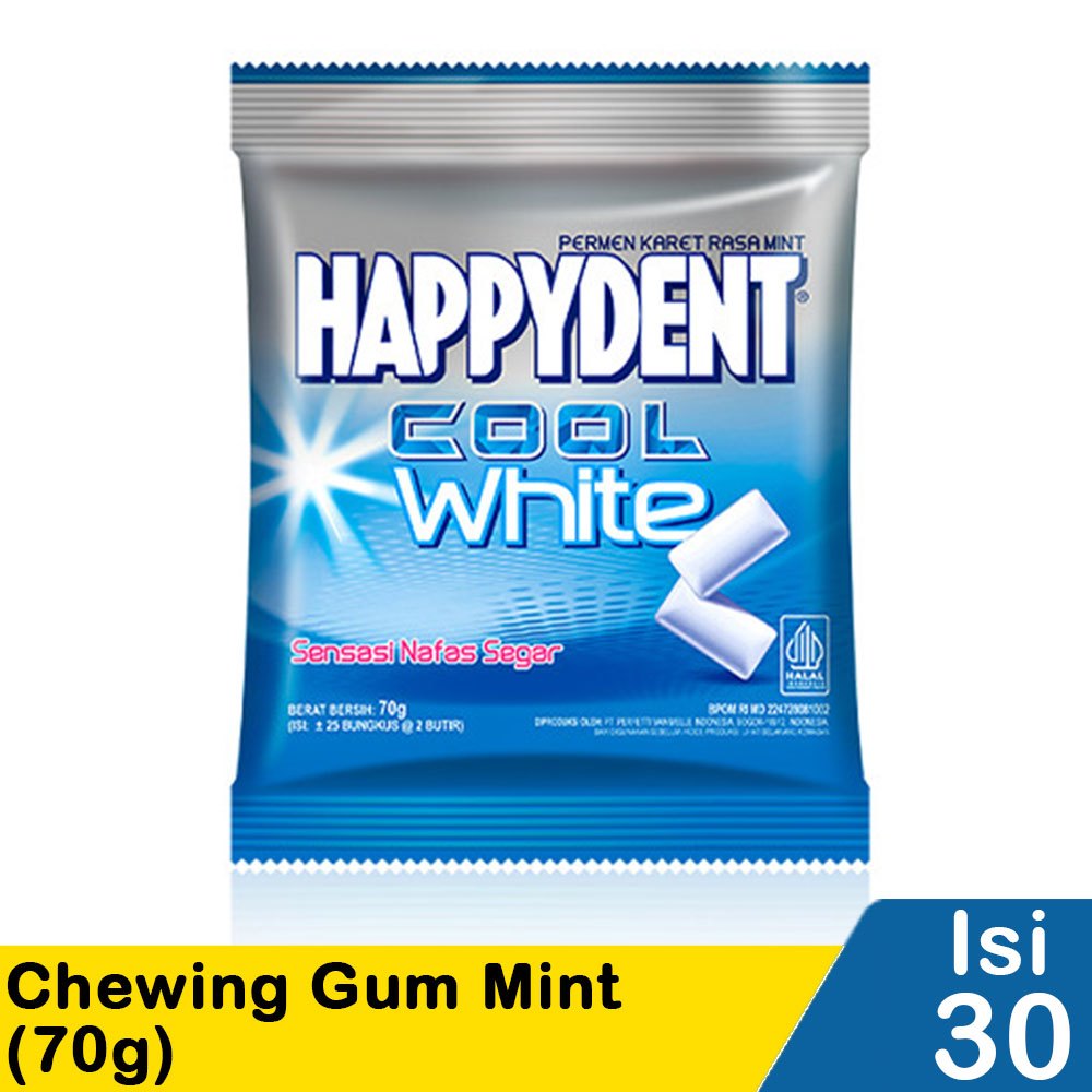 

happydent white chewing gum 30's mint 70g