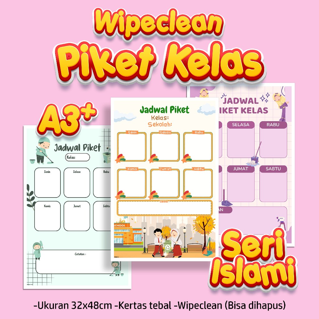 Poster Wipeclean Jadwal Piket Seri Islami - Poster Piket Kelas
