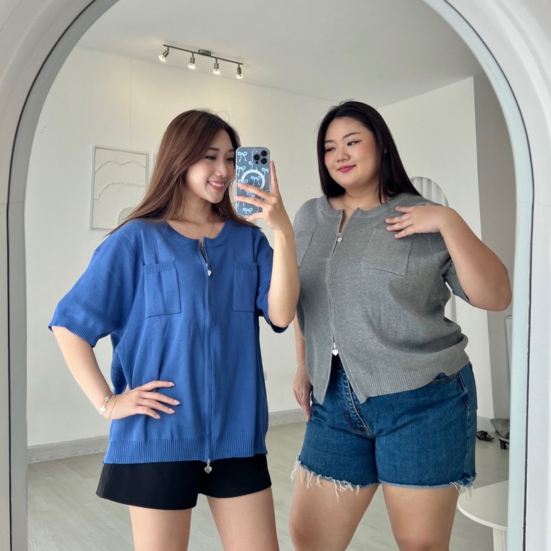 KODE P18C Joy Knit Top Zipper Polos  Atasan Polos Zipper  Atasan Bigsize Polos