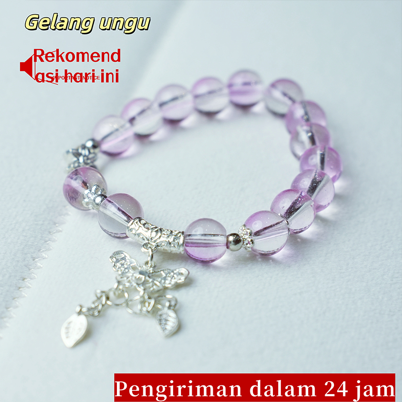 Gelang Kupu Perak Kaca Ungu  Gelang transparan ungu  Gelang kupu-kupu  Gadis gelang