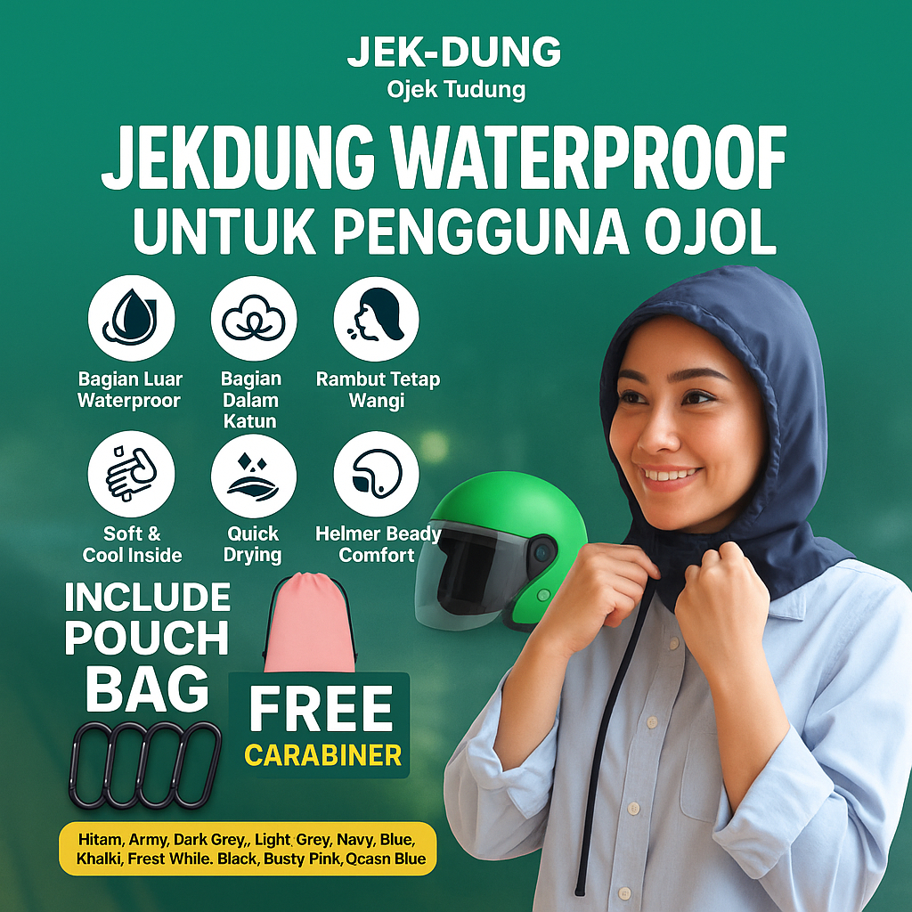 Jek-Dung | Tudung & Masker : Penutup Kepala Helm Ojol Ojek Online Untuk Unisex, Anti Air/Waterproof