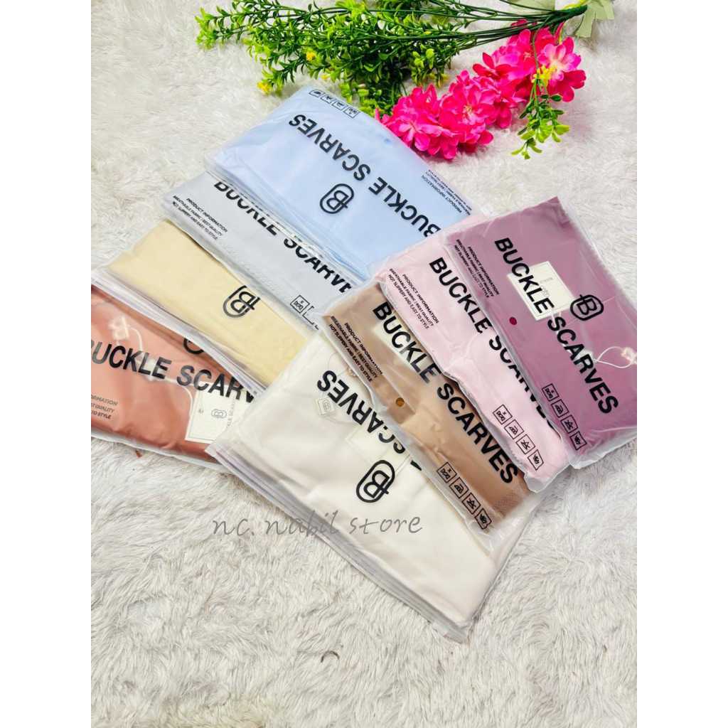 Buckle Scarves Polos || Hijab Segi 4 Polos Buckle Scarves Premium Packing Pouch