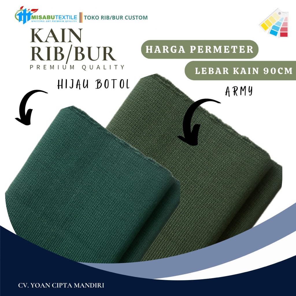 Kain rib/bur untuk jaket polyester premium hijau botol polos