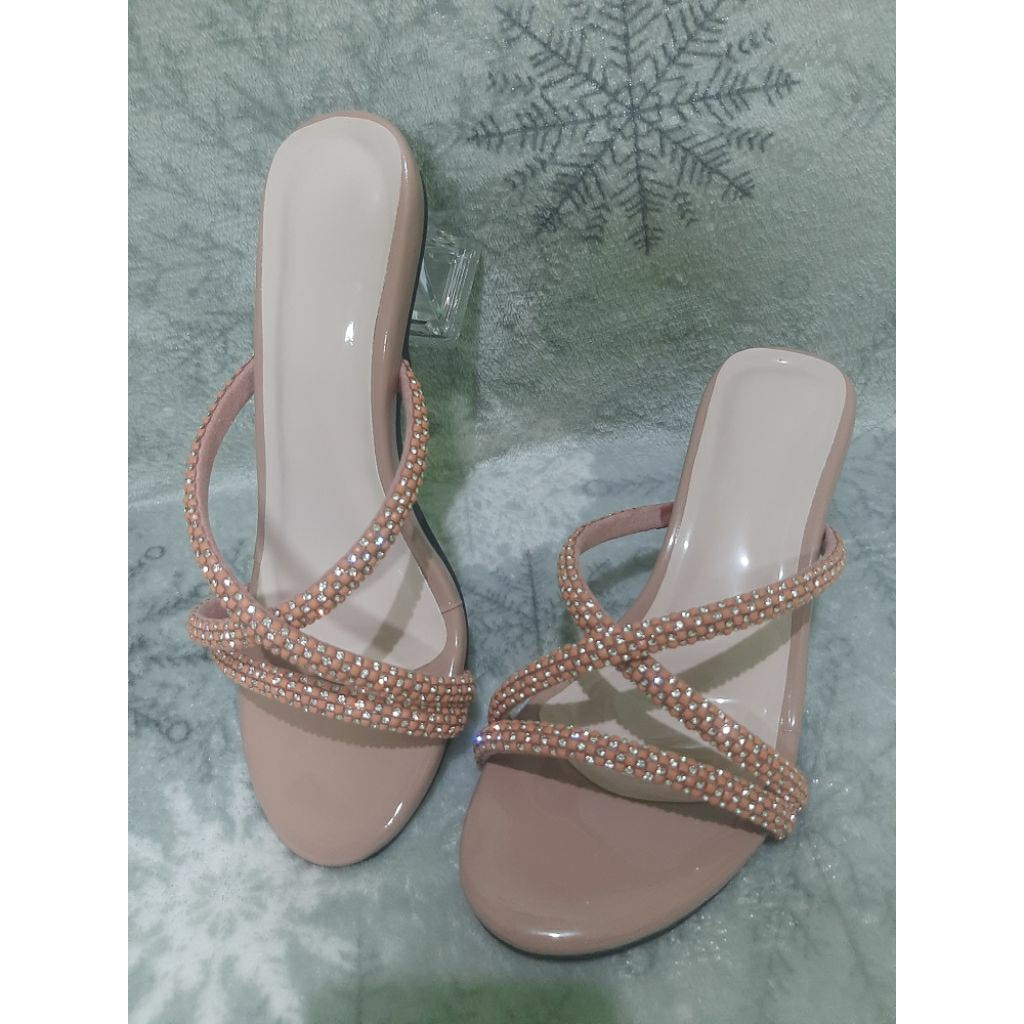 MN Sandal Wanita Hak Kaca 5cm Kekinian Heels Wanita Best Seller