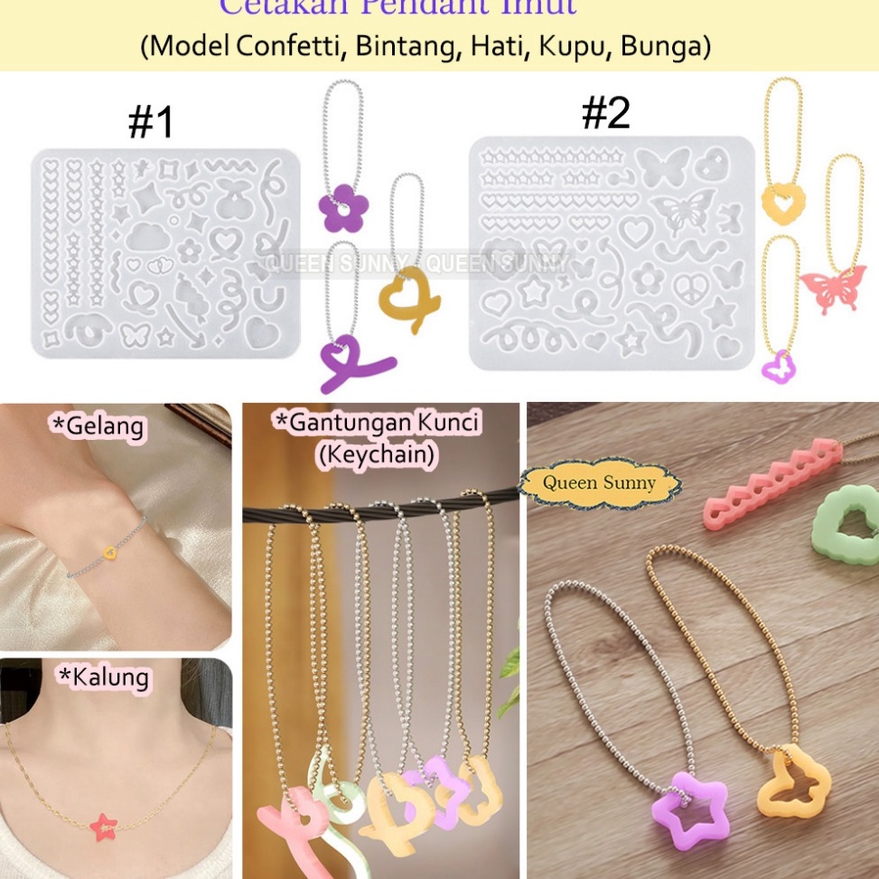 

KODE V98X Cetakan Pendant Bandul Korea Imut Model Confetti Love Hati Bintang KupuKupu Bunga Mold Silikon Konfeti Isian Topping Shaker Aksesoris Liontin Gantungan Kunci Keychain Perhiasan Jewelry ManikManik