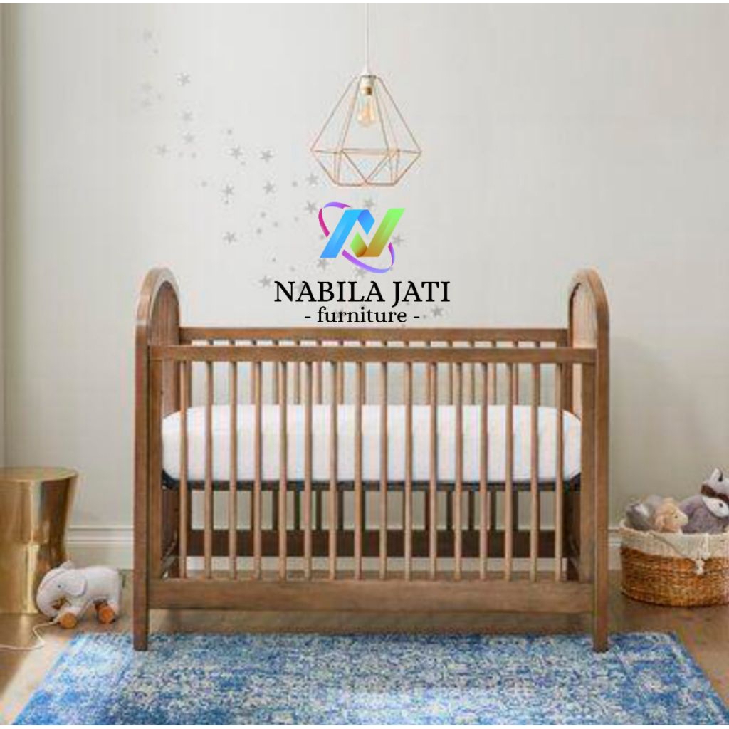 tempat tidur bayi kayu jati kombinasi rattan