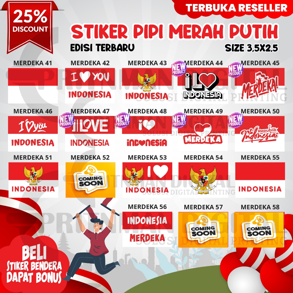 

Sticker/Stiker Bendera Tempelan Pipi / Bendera Merah Putih isi 100pcs TERMURAHHH
