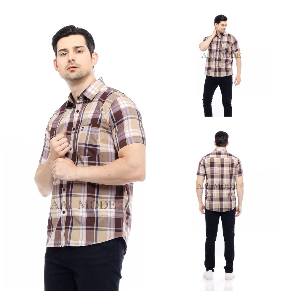 kemeja Pria lengan pendek  kotak kotak katun hem dewasa