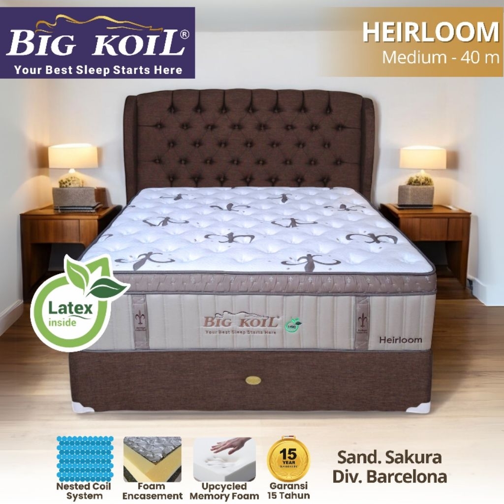 Kasur Matrass SpringBed Set Big Koil Latex HEIRLOOM Pocket 5 Zone T40 By Bigland " PROMO"