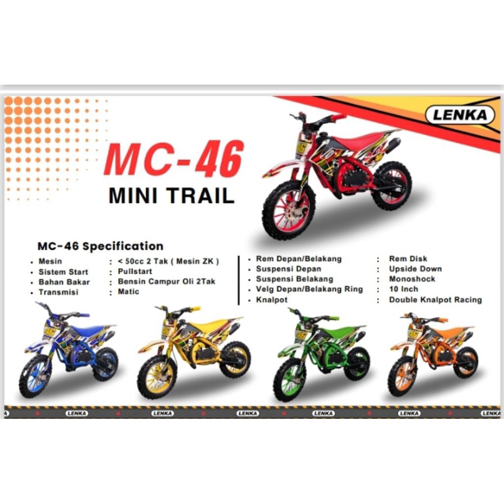 Mini Trail LENKA MC 46 Double Knalpot Mainan anak Motor Cross pakai bensin