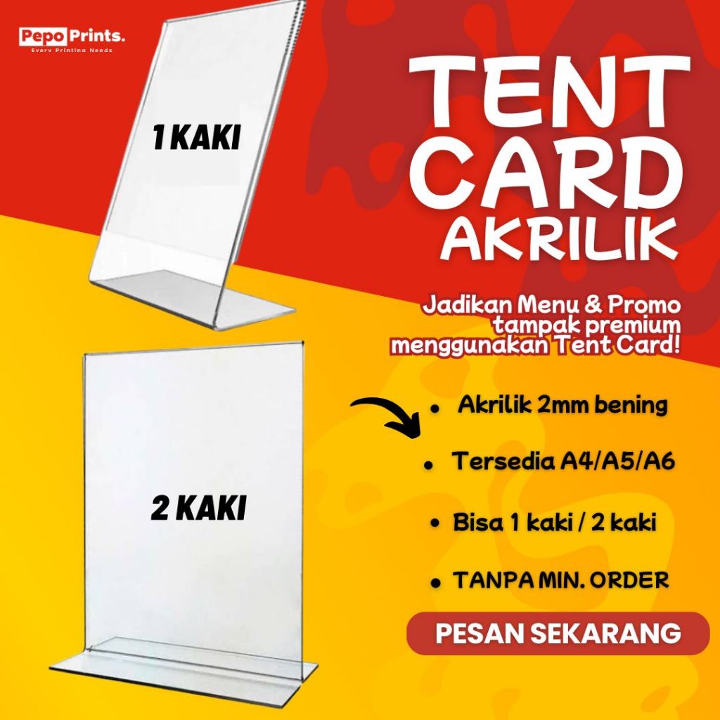 

Pepo Prints - Tent Card Akrilik - Untuk Display Brosur dan Menu A4, A5,A6, QRIS