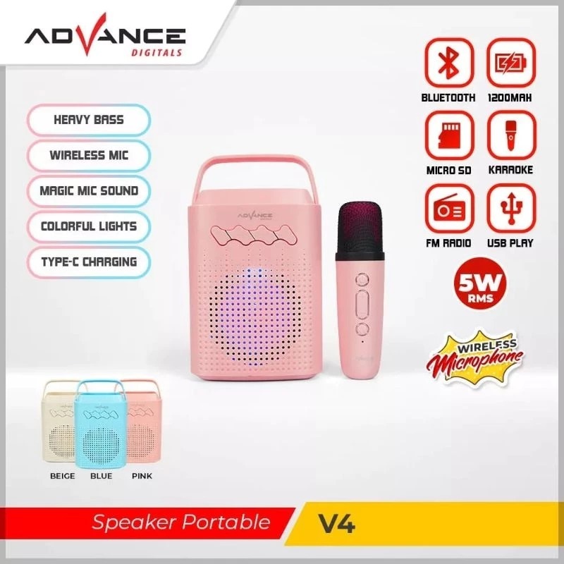 Advance Speaker V4 Bluetooth Karaoke Portable Microphone Wireless Speaker Mic Bluetooth Karaoke Gara
