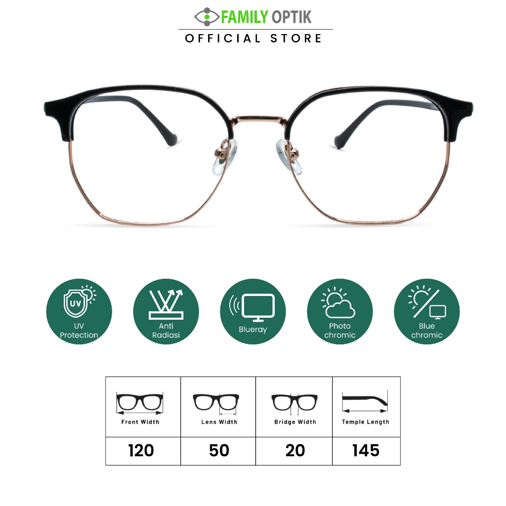 Family Optik - Kacamata Vintage Blueray Photocromic Anti Radiasi 20454