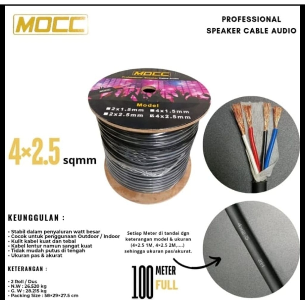 (PER METER) Kabel Speaker MOCC 4 X 2,5 MM2 Professional Audio First Class 4x2,5mm2