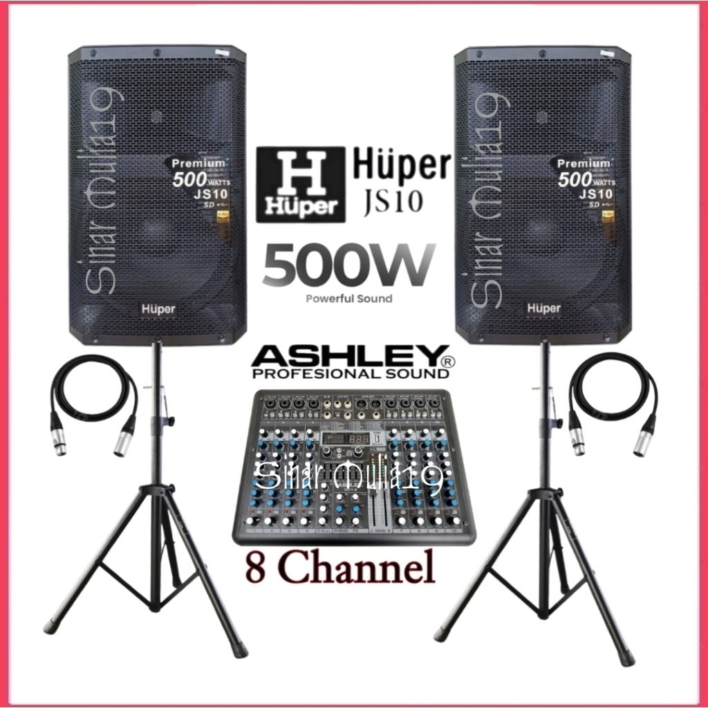 Paket Sound System Speaker Aktif Huper JS10 Original Mixer 8 Channel Ashley Bluetooth