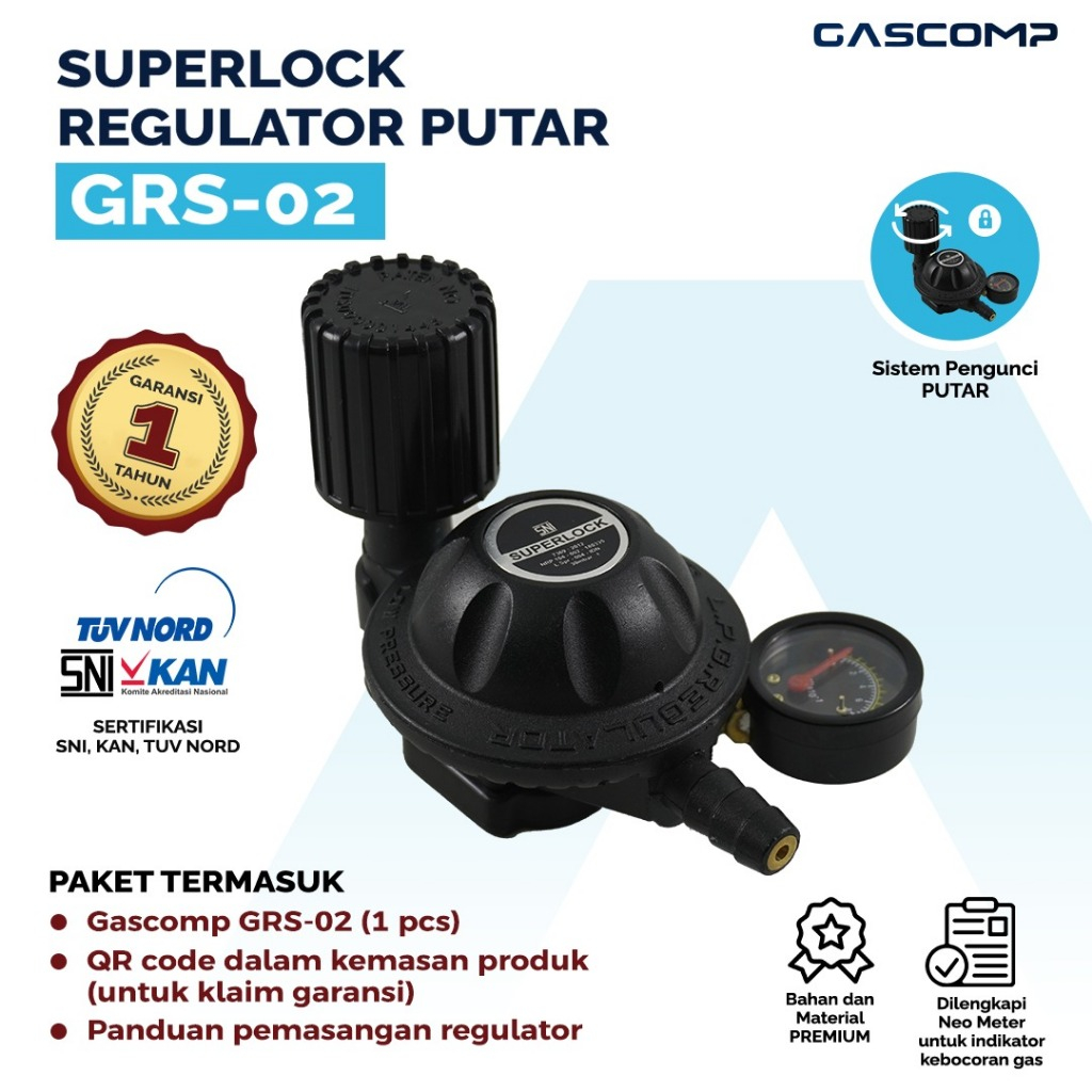 GASCOMP Regulator Meter Superlock Putar (GRS-02) Regulator Gas Superlock Regulator Gas Aman Regulato
