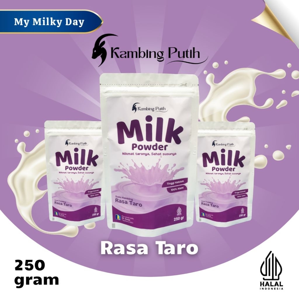 

Premium edition Susu Kambing Etawa Bubuk Kambing Putih 250 gram Rasa Taro Ekstrak Ubi Asli