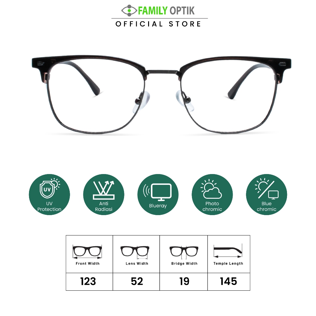 Family Optik - Kacamata Vintage Blueray Photocromic Anti Radiasi 70573