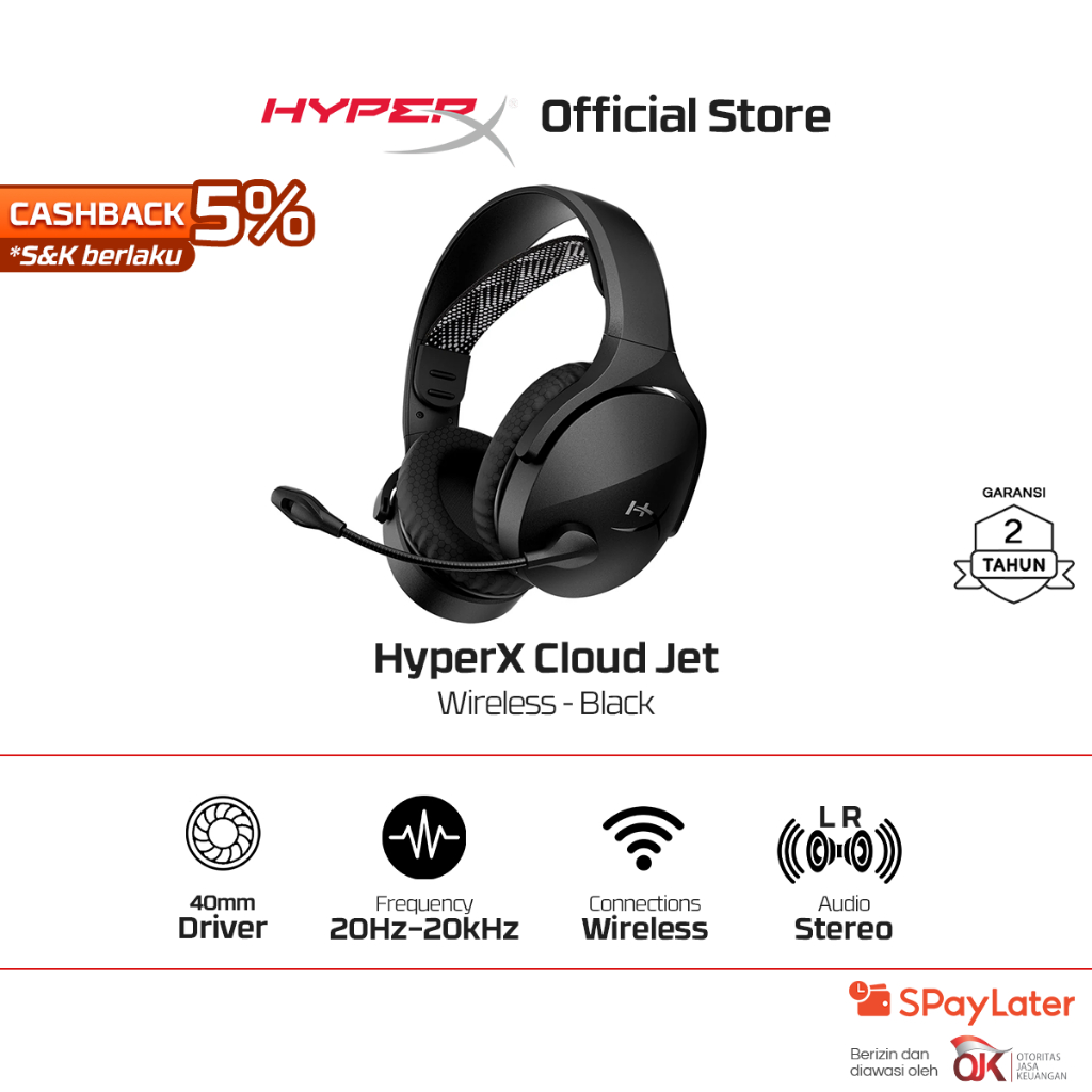 HyperX Headset Gaming Cloud Jet Wireless - Black / Blue Leather Stereo Bass Android iOS Bluetooth Mi