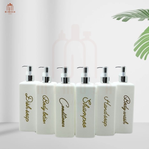 Botol Refill Sabun Cair 500 ML Kotak Putih Doff Silver / Botol Pump Kotak / Botol Sabun Aesthetic