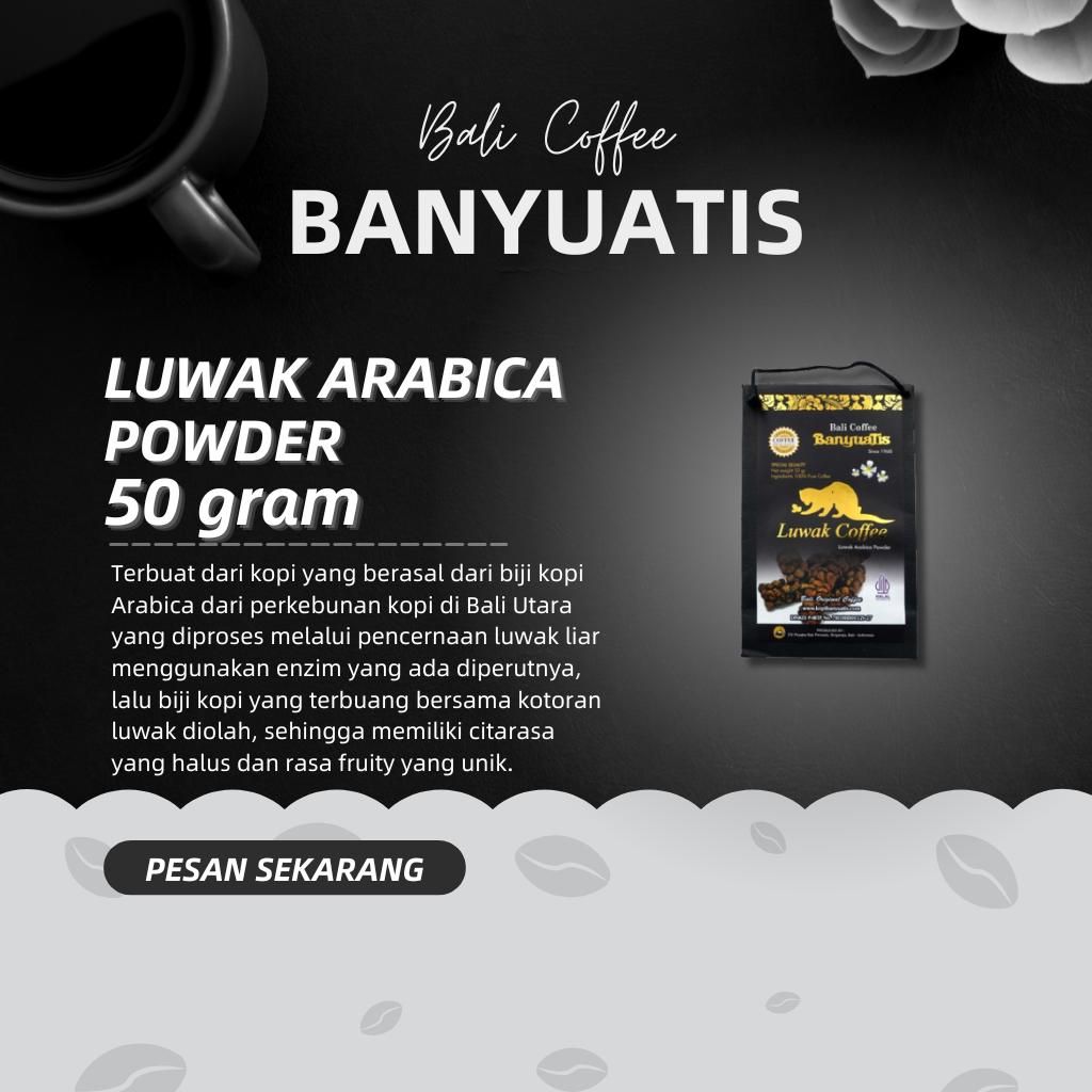 

Kopi Luwak Arabica Banyuatis Bubuk – 50gr / 150gr