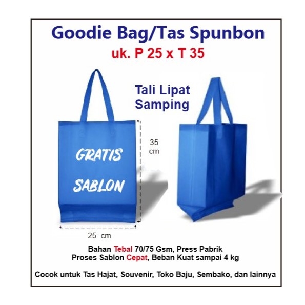 

TAS SPUNBOND SABLON CUSTOM 25X35x8 lipat samping / Goodie bag Spunbon box bag 25x35 TAS SOUVENIR, SEMINAR, ACARA, SYUKURAN, MENGENANG