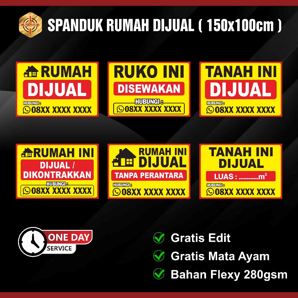 [ 150x100cm ] Spanduk custom rumah Tanah di Jual / Rumah Dijual / Kios Disewakan