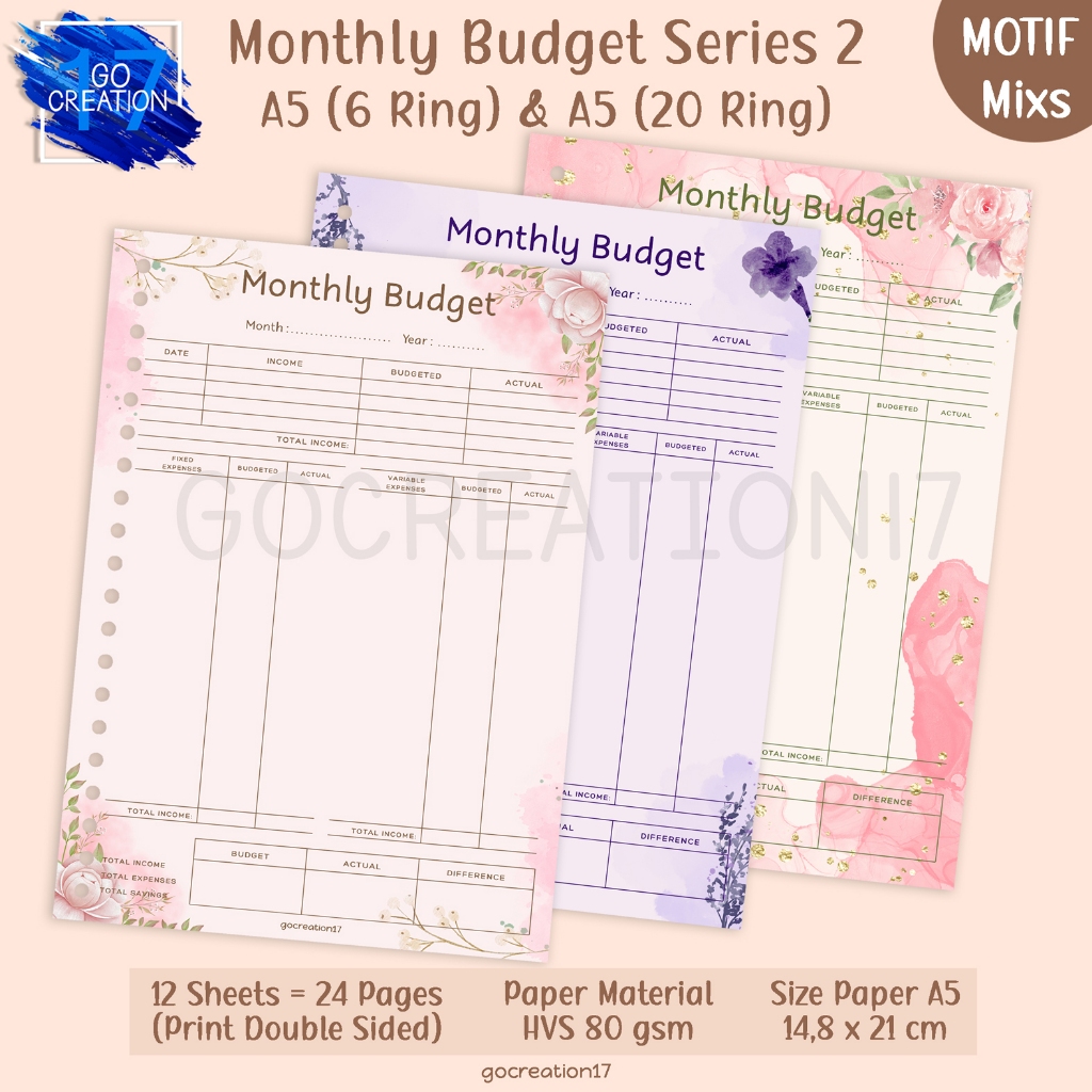 

Buku Planner Kertas Isi Binder Monthly Budget Series 02 Motif A5