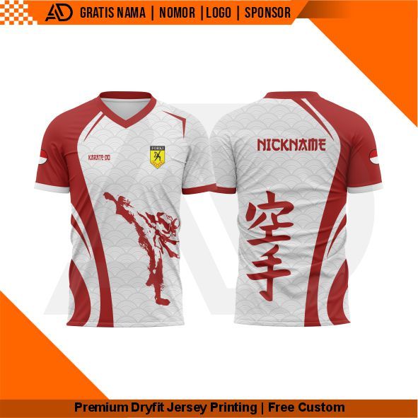 JERSEY KARATE DOJO MERAH GRATIS PASANG NAMA LOGO CUSTOM